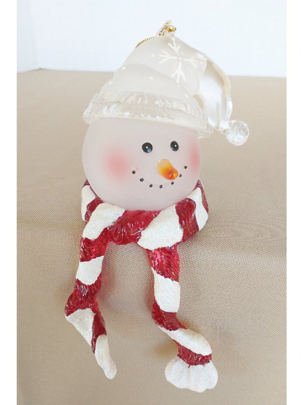 Seasons of Cannon Falls Snowman Ornament Vintage Peppermint Bottle Top Holiday